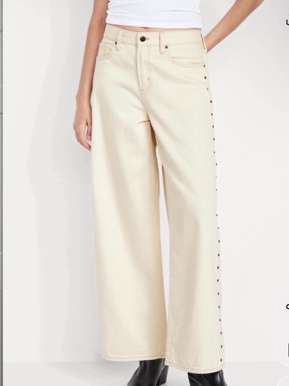 Old Navy Cream Wide-Leg jeans WITH matching jacket with gold studs